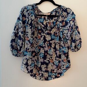 Rebecca Taylor Navy and Blue Floral Peasant Top